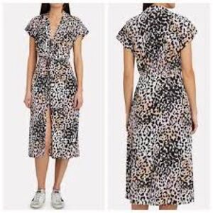 Veronica Beard Black and White Leopard Print Midi Dress